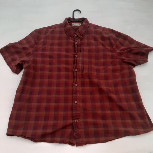 Duluth Trading Co Button Up Shirt Mens 2XL Short Sleeve Red Plaid Outdoor Camp - Picture 1 of 9